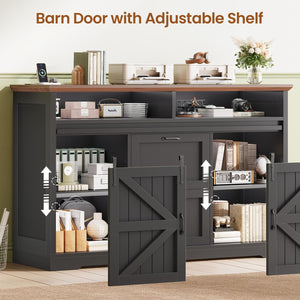 47.2" File Cabinet with 2 Drawers, Barn Door & LED Lights