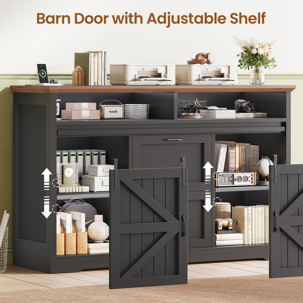 47.2" File Cabinet with 2 Drawers, Barn Door & LED Lights
