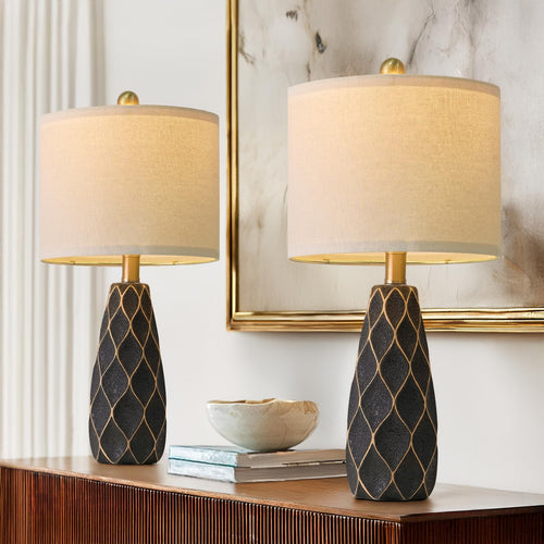 Ceramic Table Lamps Set of 2 - Modern Boho Bedside Lamp 20.75"