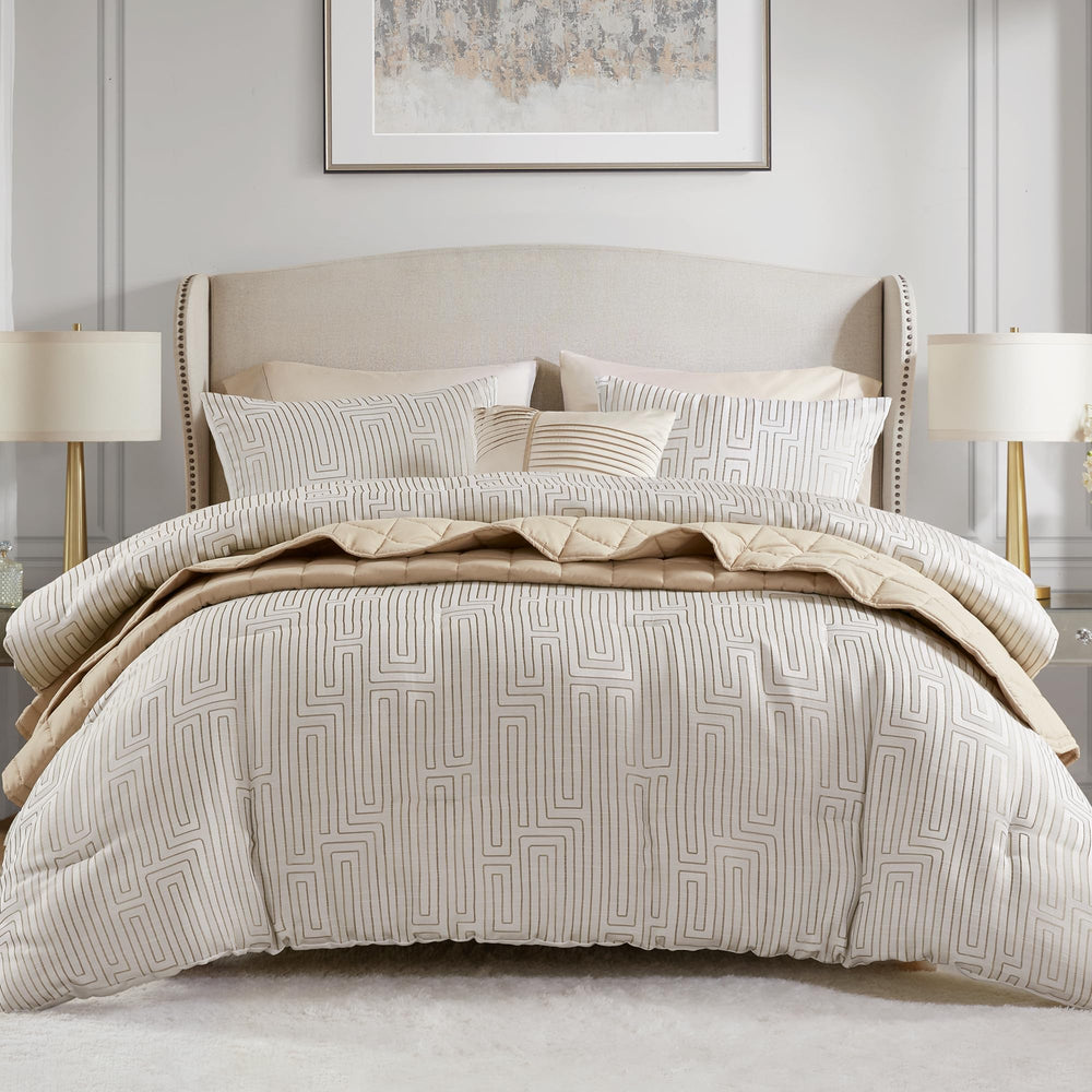 5-Piece Jacquard Comforter & Quilt Bedding Set – Queen, King, Cal King