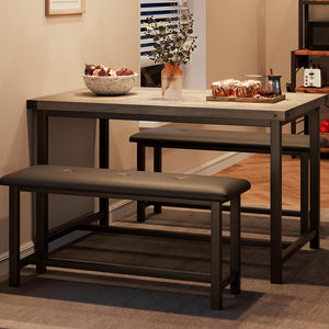 3-Piece Dining Table Set with 2 Upholstered Benches