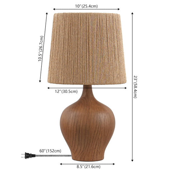 23" Rustic Farmhouse Resin Gourd LED Table Lamp with Paper Rope Shade