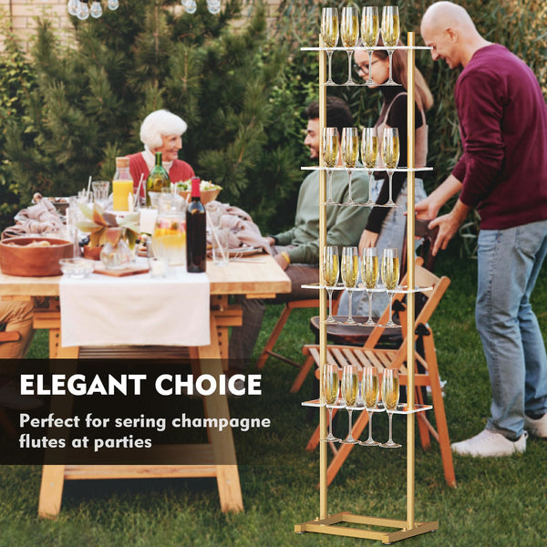 4-Tier Acrylic Champagne Wall Stand – 32 Glass Holder, Golden