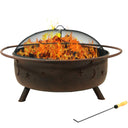 42-Inch Round Wood-Burning Outdoor Fire Pit with Spark Screen and Poker
