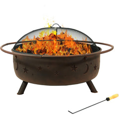 42-Inch Round Wood-Burning Outdoor Fire Pit with Spark Screen and Poker