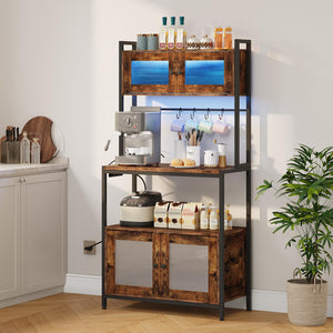 Baker's Rack with Cabinet, Power Outlet & LED Lights