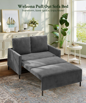 Convertible Loveseat Sofa Bed – Corduroy Couch with Pullout Sleeper & 2 Pillows