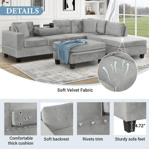 L-Shaped Sectional Sofa with Storage Ottoman & Reversible Chaise