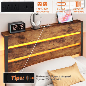 Twin Bed Frame with LED Lights & Charging Station