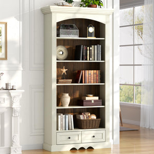 71" Arched Bookcase with Drawers & Adjustable Shelves