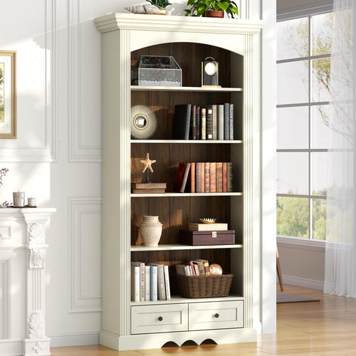 71" Arched Bookcase with Drawers & Adjustable Shelves