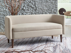 Upholstered Accent Bench with Curved Backrest, Beige