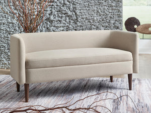 Upholstered Accent Bench with Curved Backrest, Beige