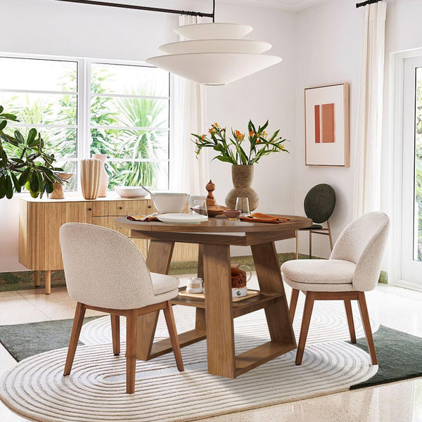 Extendable Round Dining Table with Storage Shelf