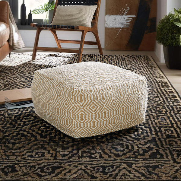 Rectangular Handwoven Geometric Cotton Pouf Ottoman