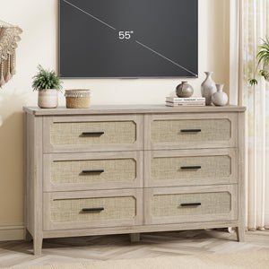 Rattan 6-Drawer Dresser | 48" Wide Boho Chest of Drawers