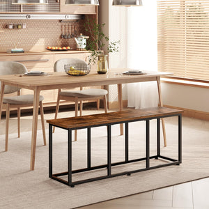 Industrial Dining Bench 47-Inch | Metal Frame | Rustic Brown & Black