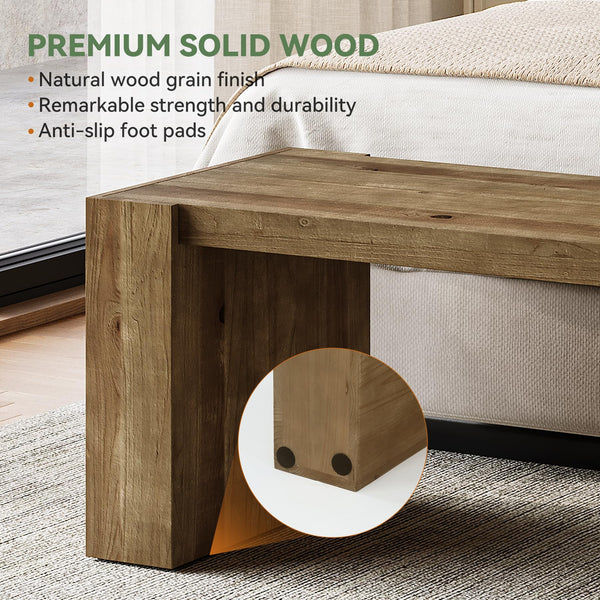 59-Inch Solid Wood Farmhouse Entryway Bench with Open Shelf