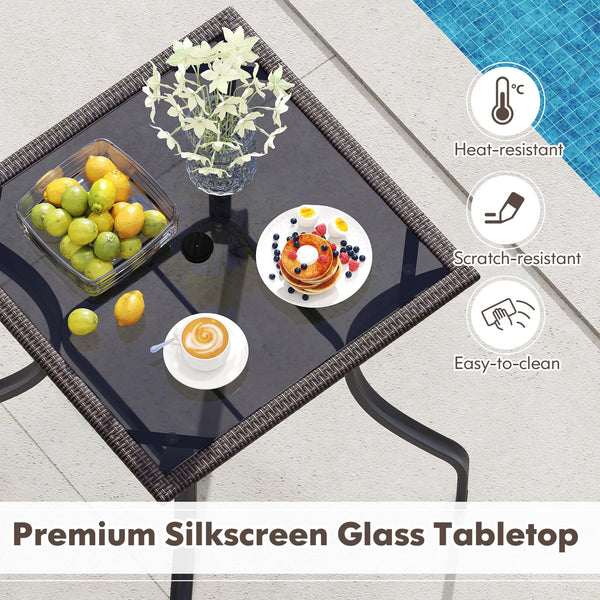 Counter Height Outdoor Bistro Table with Umbrella Hole & Tempered Glass Top