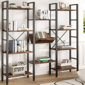 4-Tier Triple Wide Bookshelf with 11 Open Shelves