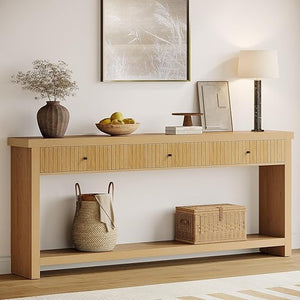 70.9" Extra Long Console Table with 3 Drawers & Open Shelves