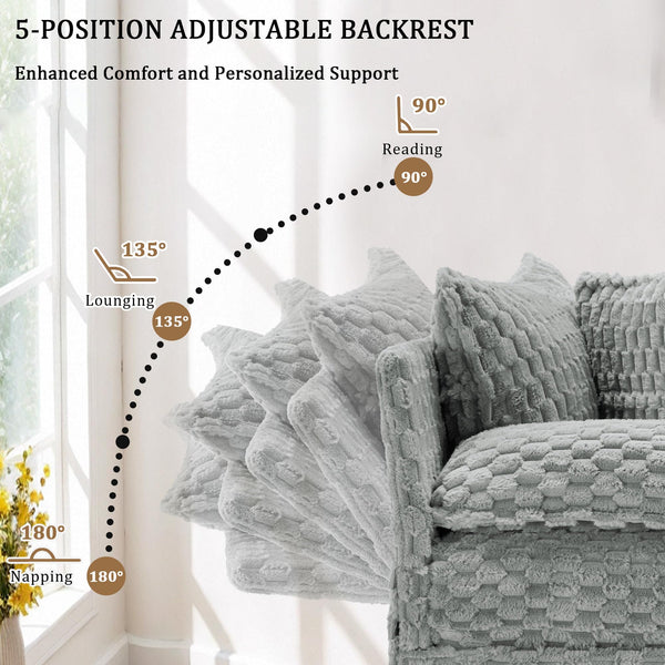 Faux Fur Indoor Chaise Lounge Chair with Adjustable Backrest & Lumbar Pillows