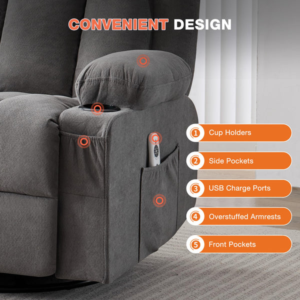 Heated Massage Swivel Rocker Recliner Chair