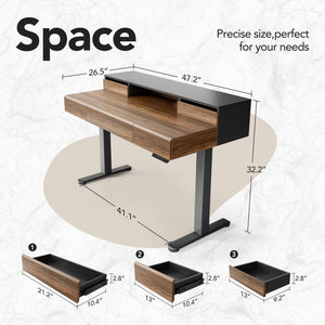 Electric Standing Desk with Drawers & Monitor Shelf, 48 Inch