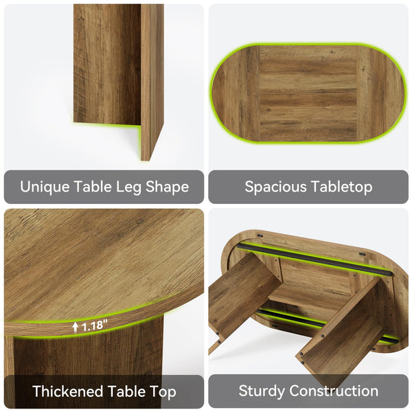 63-Inch Oval Farmhouse Dining Table with Metal Base