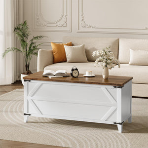 Farmhouse Toy Box Storage Bench with Safety Hinges – 47.2" Wooden Chest