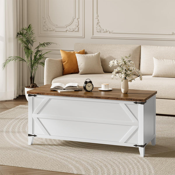 Farmhouse Toy Box Storage Bench with Safety Hinges – 47.2" Wooden Chest