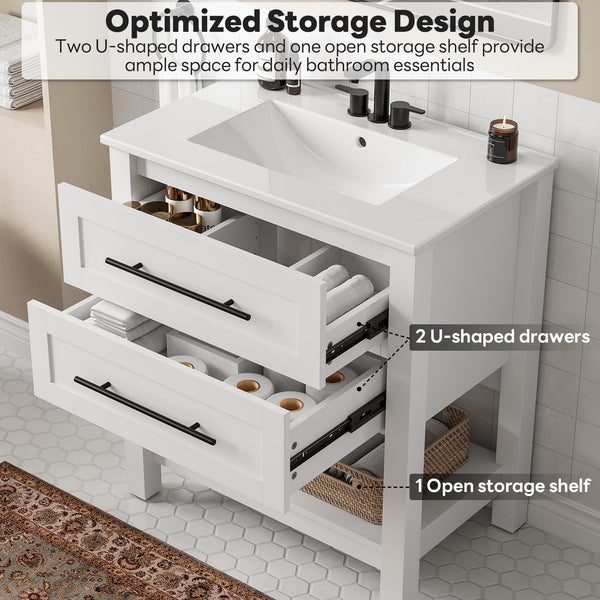 30" Freestanding Bathroom Vanity with Sink & Open Shelf