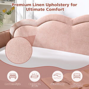 Twin Size Cloud-Shaped Upholstered Daybed with Linen Fabric & Metal Legs