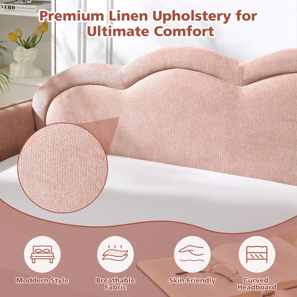 Twin Size Cloud-Shaped Upholstered Daybed | Linen Sofa Bed with Metal Legs