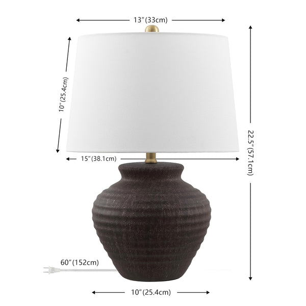 Dark Brown Ceramic Table Lamp with Fabric Shade