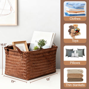 Woven Storage Baskets with Leather Handle