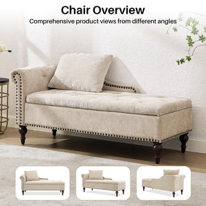56.6" Wide Indoor Chaise Lounge with Storage & Left Armrest