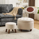 Round Storage Ottoman Set of 2 with Removable Lid & Small Stool