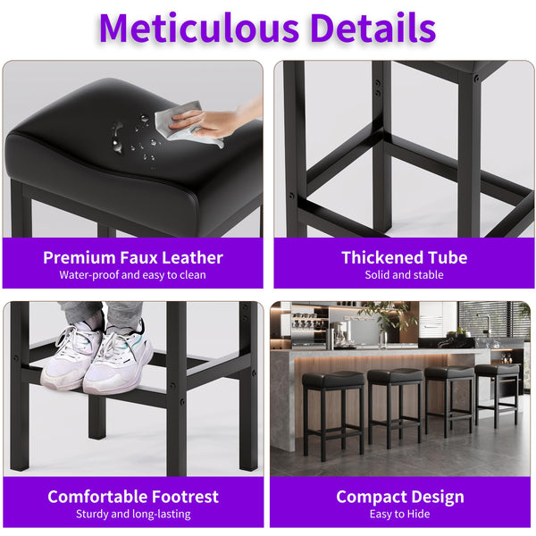 Leather Backless Bar Stools Set of 2 – Metal Frame, 300 LB Capacity
