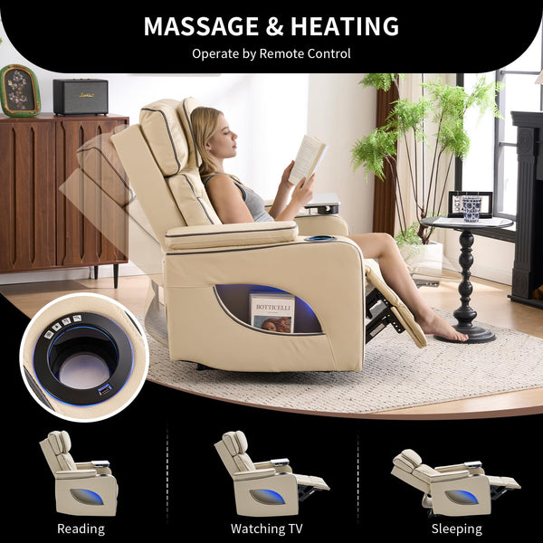 Electric Power Recliner Chair with Massage, Heating & Cooling Cup Holder