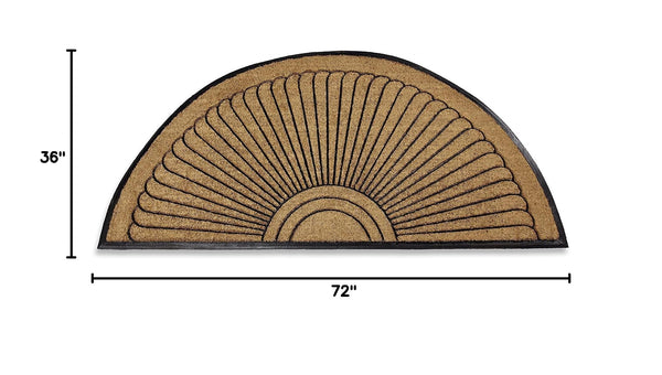 Sunburst Half Round Coco Coir Doormat – Non-Slip Rubber Backing, Multiple Sizes