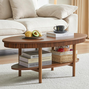 Oval Coffee Table with 2-Tier Storage Shelf
