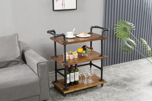 Industrial Pipe Bar Cart with Shelves and Wheels