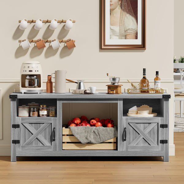 Farmhouse Fireplace TV Stand with Electric Hearth – Fits TVs up to 65"