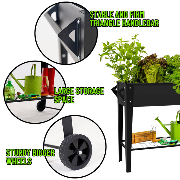32" Tall Raised Garden Bed with Wheels & Bottom Shelf