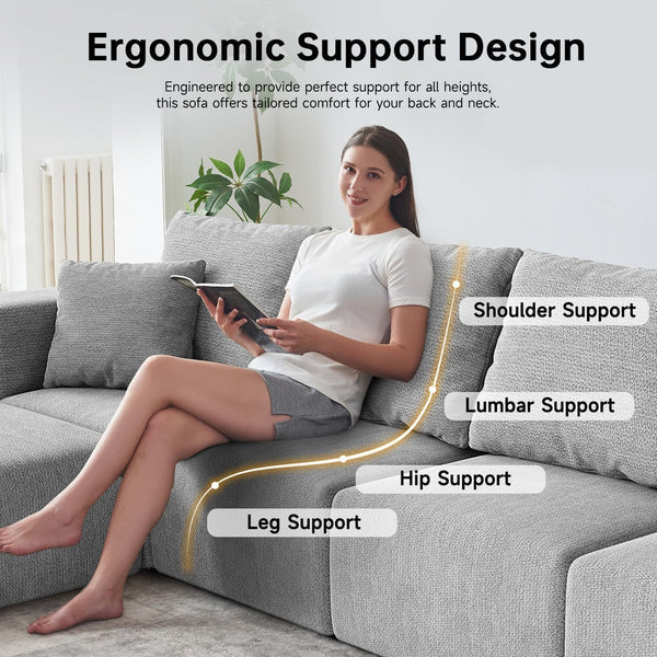 Modular Sectional Sofa, 6-Seater L-Shaped Cloud Couch with Memory Foam