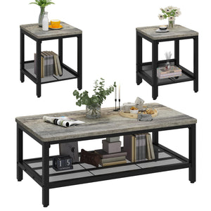 3-Piece Coffee & End Table Set – Metal Frame