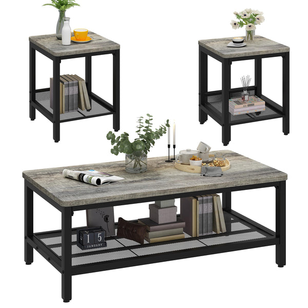 3-Piece Coffee & End Table Set – Metal Frame
