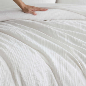 Cotton Comforter Set with Shams – Bark Texture White Grid Pattern