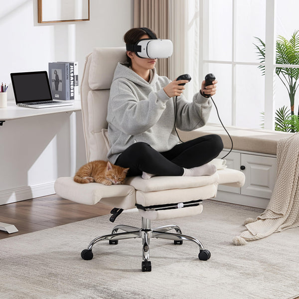 Okeysen Office Chair with Flip Armrests, Big and Tall Office Chair with Foot Rest, Wide Reclining Desk Chair for Cross Legged Sitting & Pets, Executive Ergonomic Computer Gaming Chair with Pillow